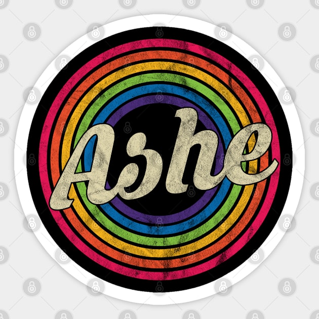 Ashe - Retro Rainbow Faded-Style Sticker by MaydenArt
